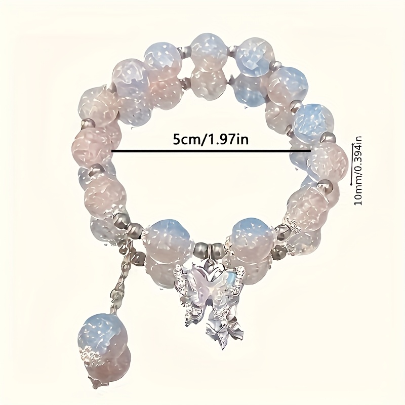 Boho Glass Bead Bracelet with Butterfly Pendant - Multicolor Selection